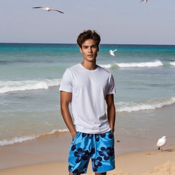 Mens Swim Trunks Beverly Hills Polo Club Pool Shorts Blue Floral Swim Shorts - Picture 1 of 4